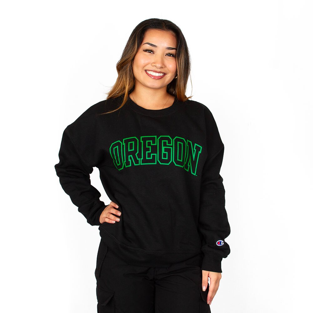 Arched Oregon, Champion, Black, Pullover, Cotton Blend, Women, Sweatshirt, 1005336